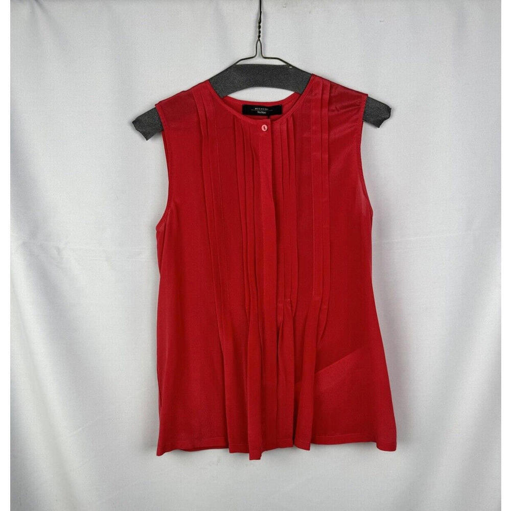 Weekend Max Mara Brava Pleated Sleeveless Blouse Top Silk Red Size XS